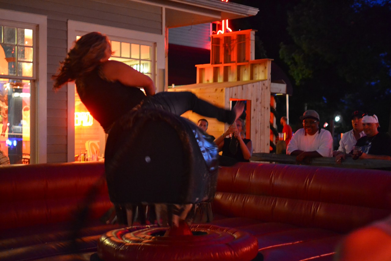 A mechanical bull at one of the bars
