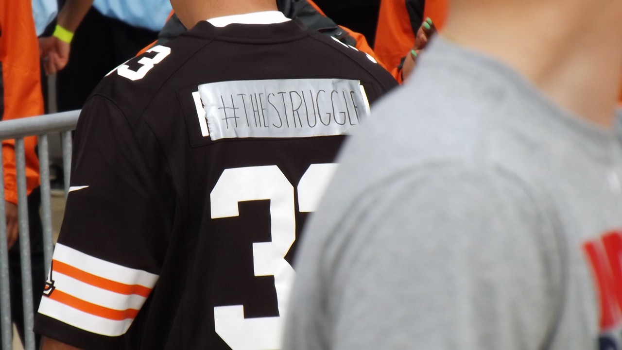 A Trent Richardson (2011-2012) jersey, duct tape, and an appropriate hashtag. Well done.