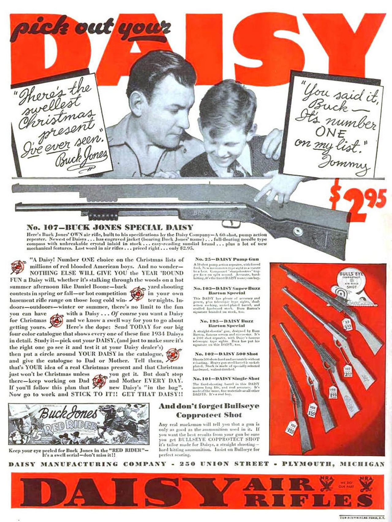 Buck Jones for Special Daisy Rifle Christmas ad, 1934
