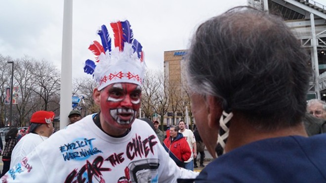 Chief Wahoo's Waterloo: A Photo from Protests Outside the Indians' Home Opener Goes Viral and the Debate Over the Team's Logo Grows