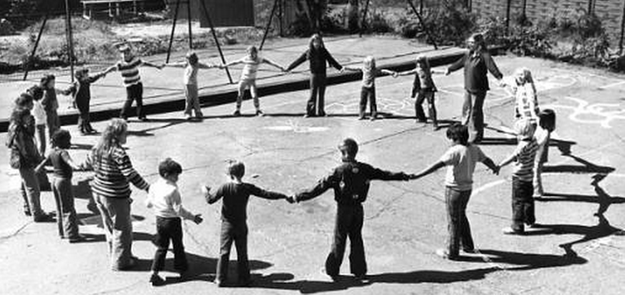 Children playing a game at West Side Community House, 1978.