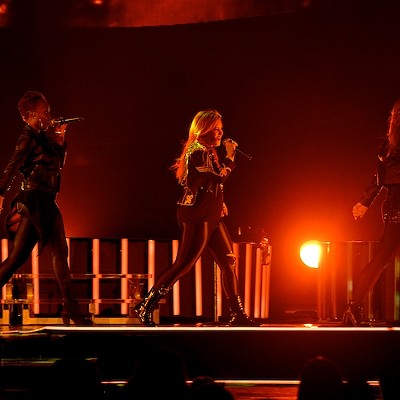 Demi Lovato, Cher Lloyd and Fifth Harmony performing at the Q