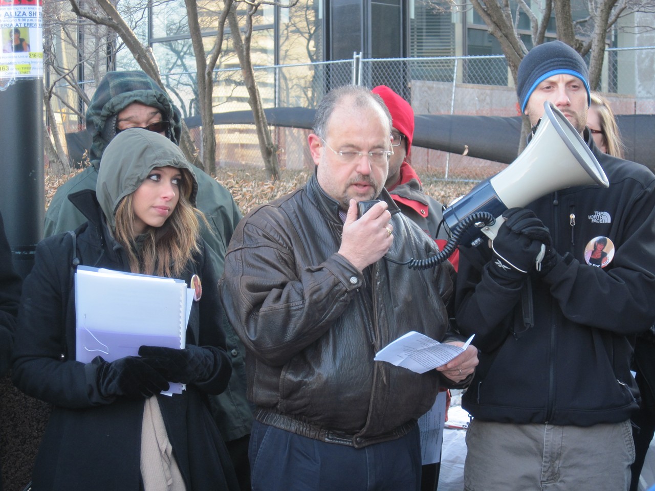 Edward Czinn, Aliza's brother, speaks during the rally.