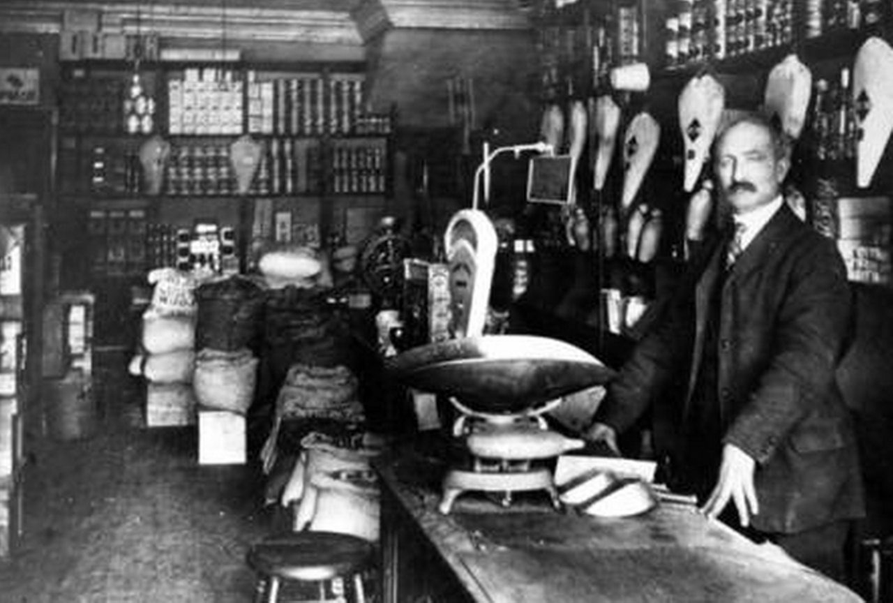 Inside G. Mileti's grocery store, circa 1910.