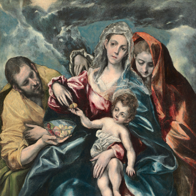 Known for his ghoulish and pale figures, the famous El Greco (“The Greek”) has taken a sort of Haunted Mansion-esque take on the classic iconography of the Virgin Mary and baby Jesus. A storm looks as if it’s a-brewin’ behind the family portrait, while Mary gazes off in the distance looking like a sunken-in Anne Hathaway and Jesus grabs a snack. If you’re into his creepy style, another El Greco hangs next to this one.