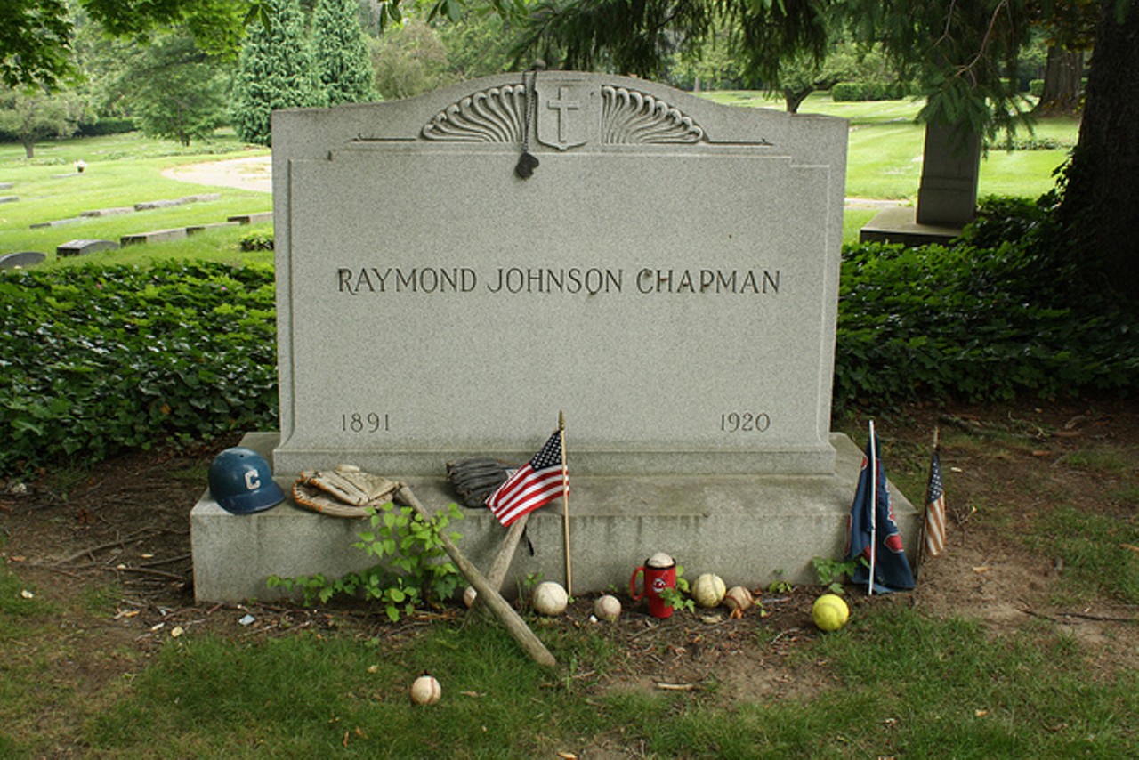 Lakeview Cemetery: Cleveland Indians' shortstop; only player in Major League history to die from being hit by a pitch; gravestone adorned with baseball memorabilia.