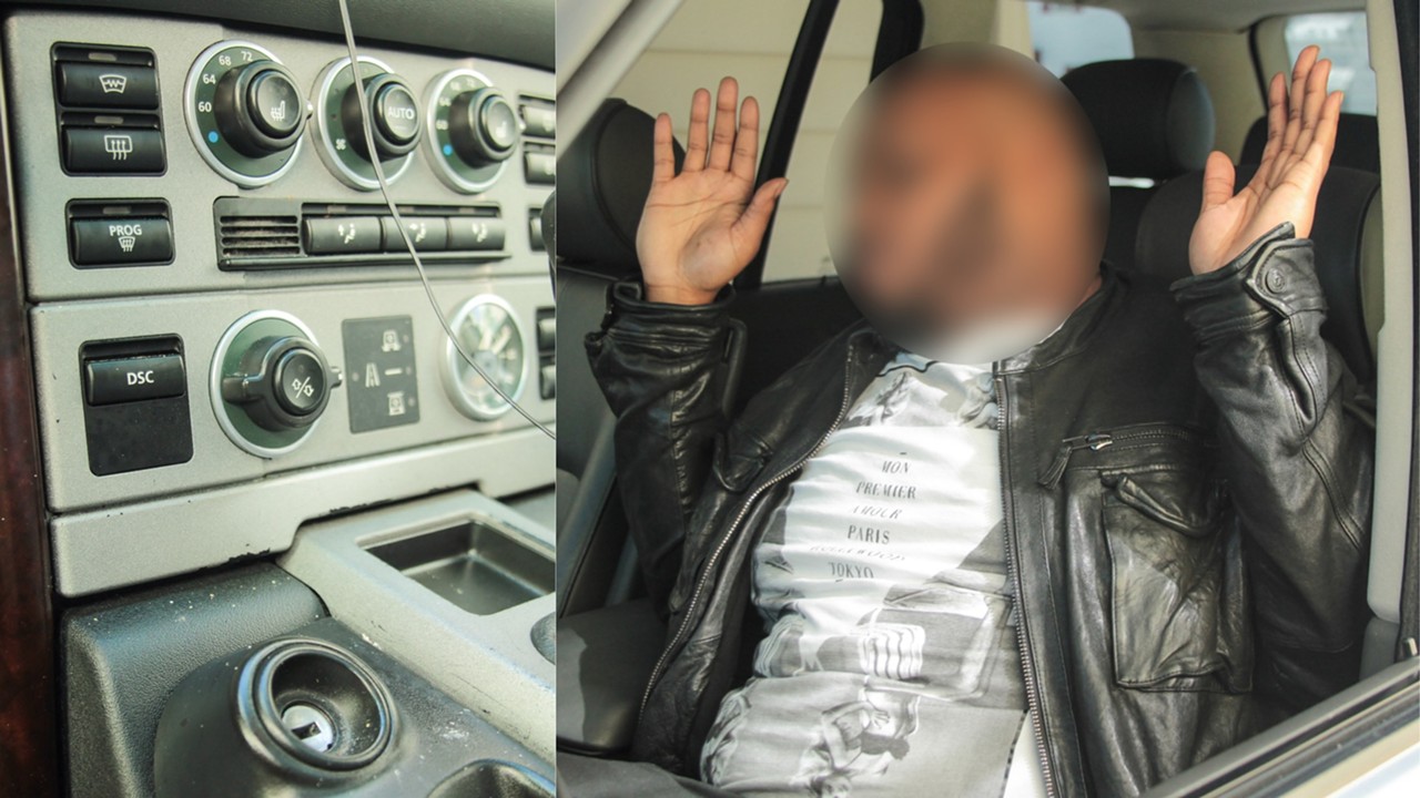 Left: Officer Montague was looking for Love's keys near the steering column, but here's where they actually were. Right: Love reenacts how he was positioned when he was shot