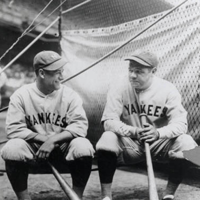 Lou Gehrig and Babe Ruth at League Park, 1927.