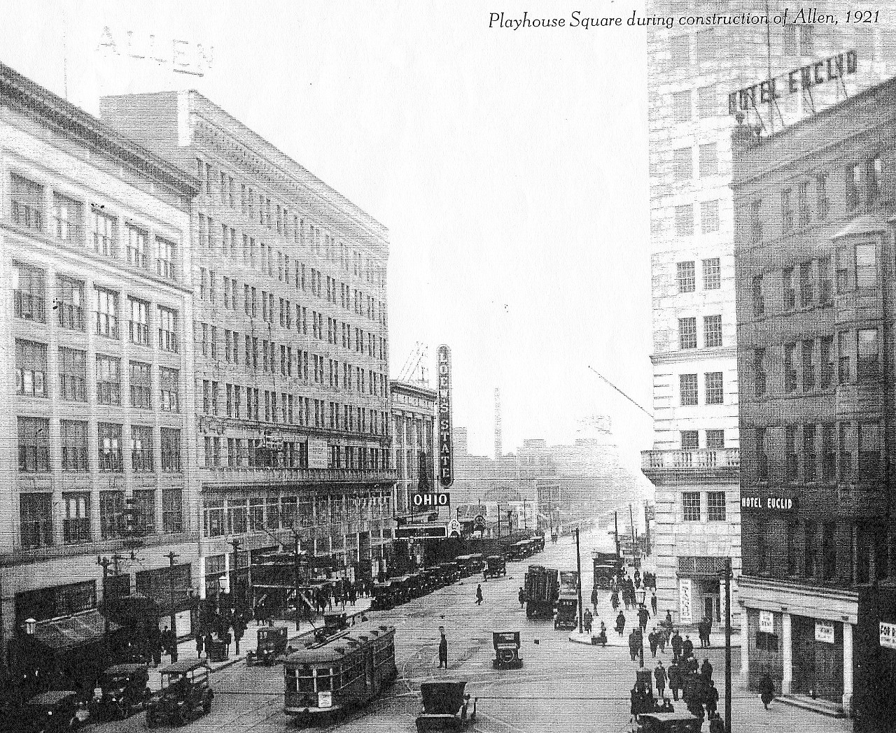 Playhouse Square during construction of the Allen Theatre, 1921