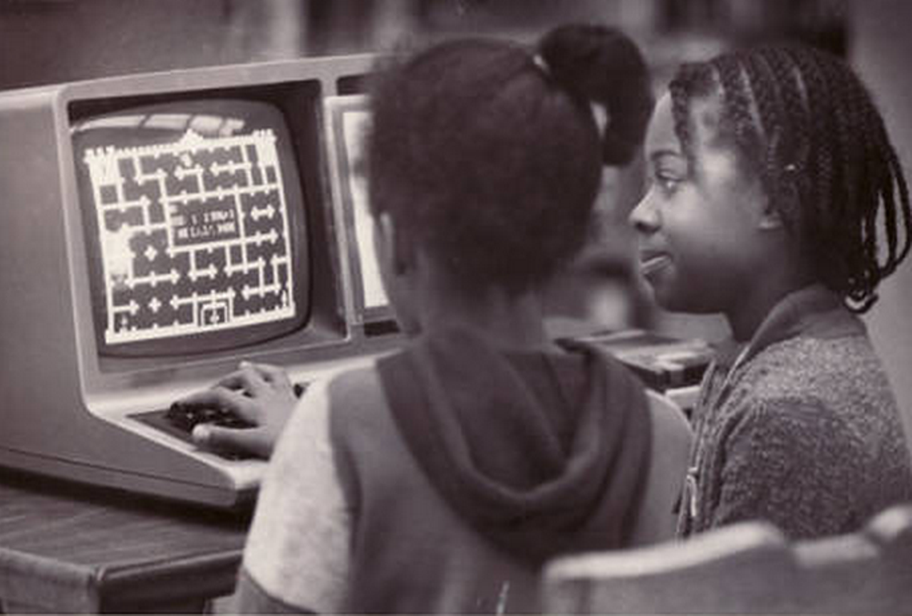 Playing a computer game at the Lee Road branch of the Cleveland Heights - University Heights Public Library.