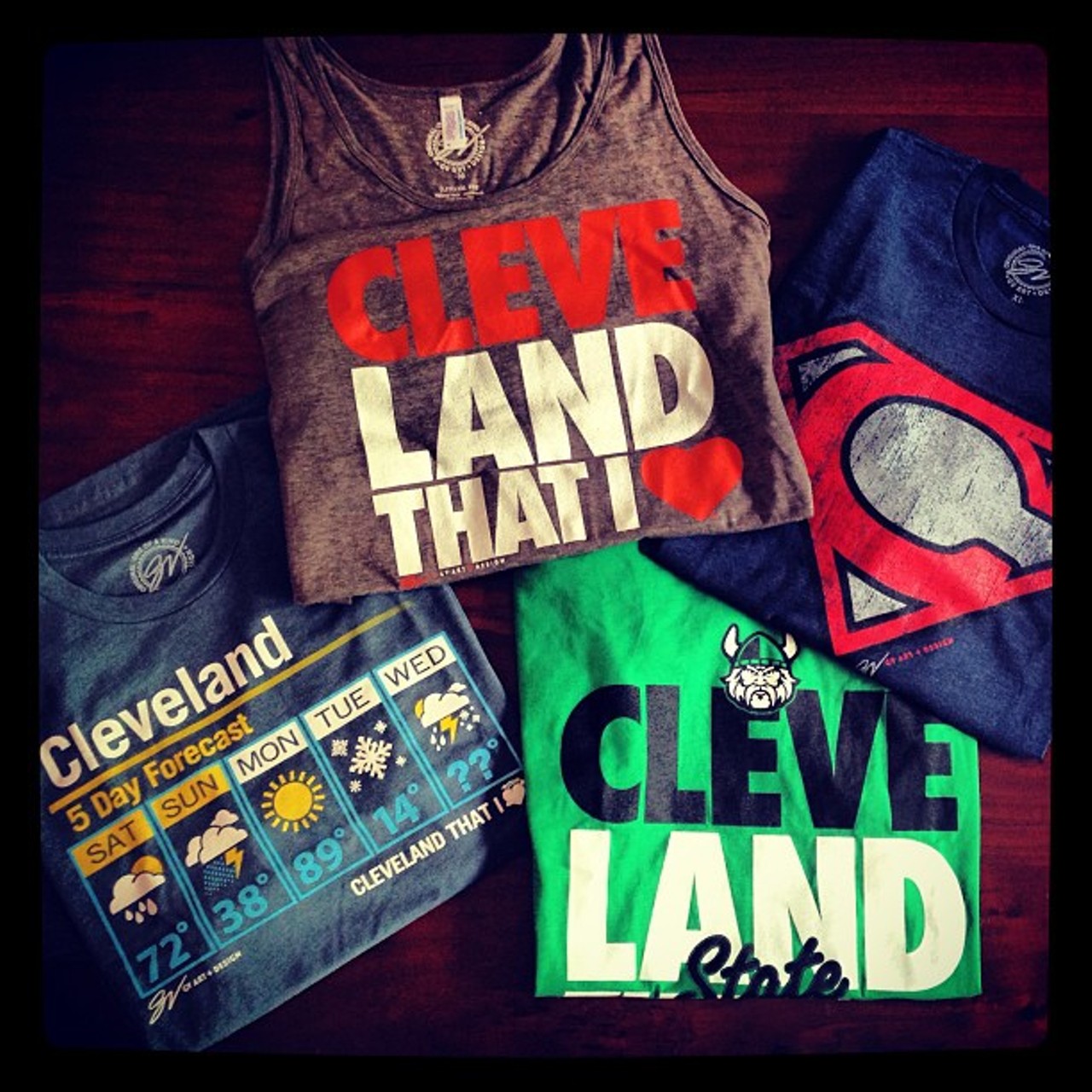 Since 2008, the gents of Lakewood's GV Art + Design have been hooking Clevelanders up with their extensive inventory of snazzy T's and tanks (plus a whole lot more). Where these guys earn points is in their dedication to spreading their hometown pride with their line of "Cleveland That I Love" apparel, featuring iconic images (think everything from Superman to the Muni Lot). We've already stocked up on a handful of their original summer tanks and suggest you do the same. Take a peek at the goods at gvartwork.myshopify.com or browse the racks at 17411 Detroit Ave., Lakewood.