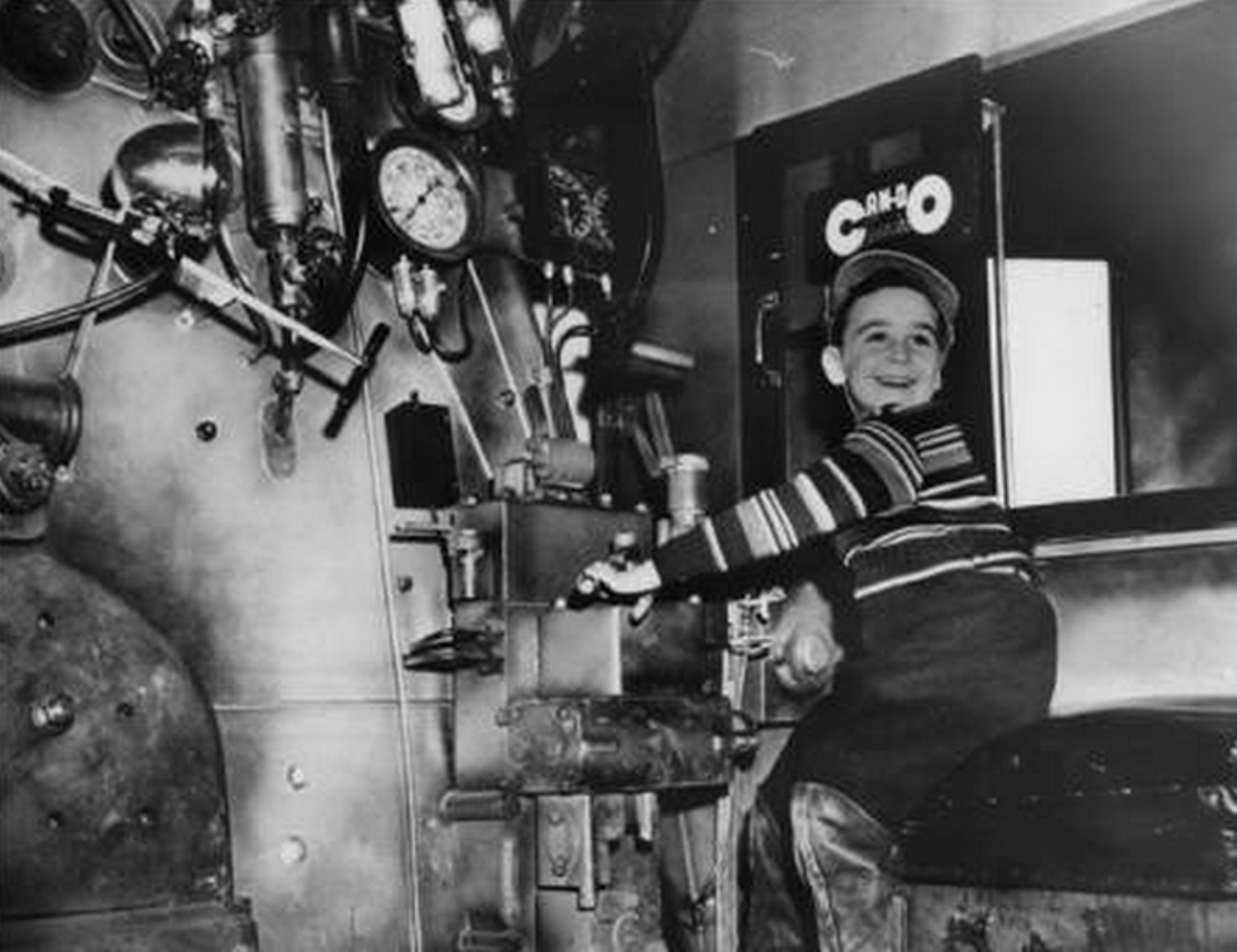 Taking an indoor train ride at Higbee's, 1948.