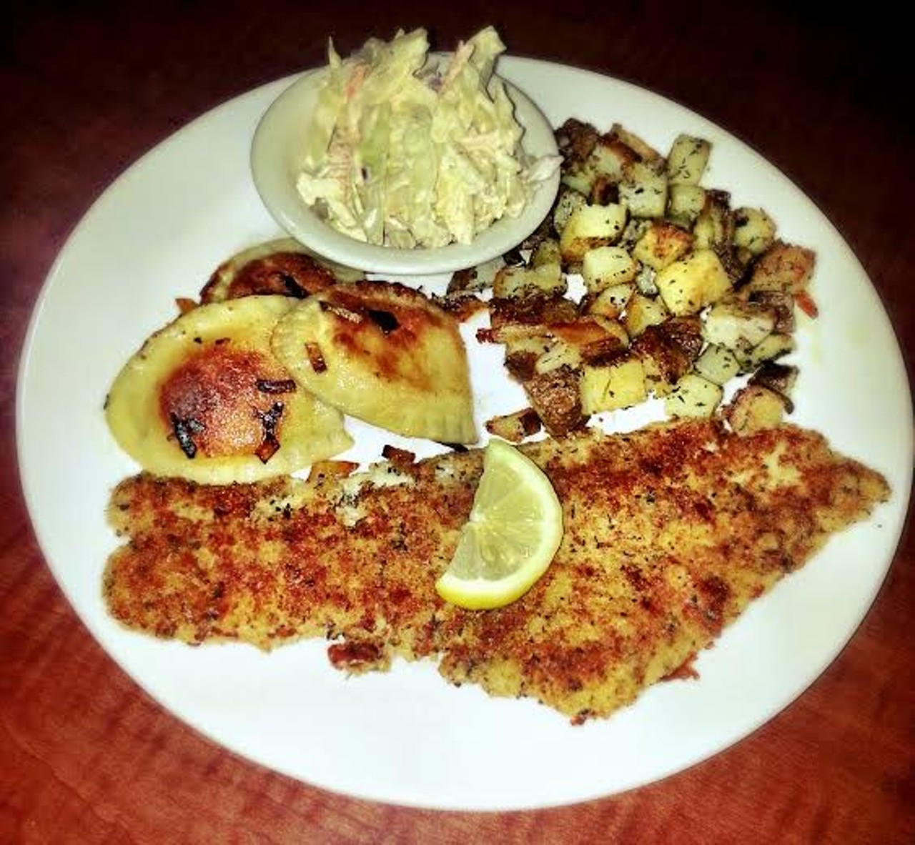The Anti-Fish Fry: no fryers needed here. Grumpy's serves up a lightly breaded and grilled haddock along with herb roasted potatoes, and Southwest slaw. Add pierogies for $2 more. Served every Friday through Lent.