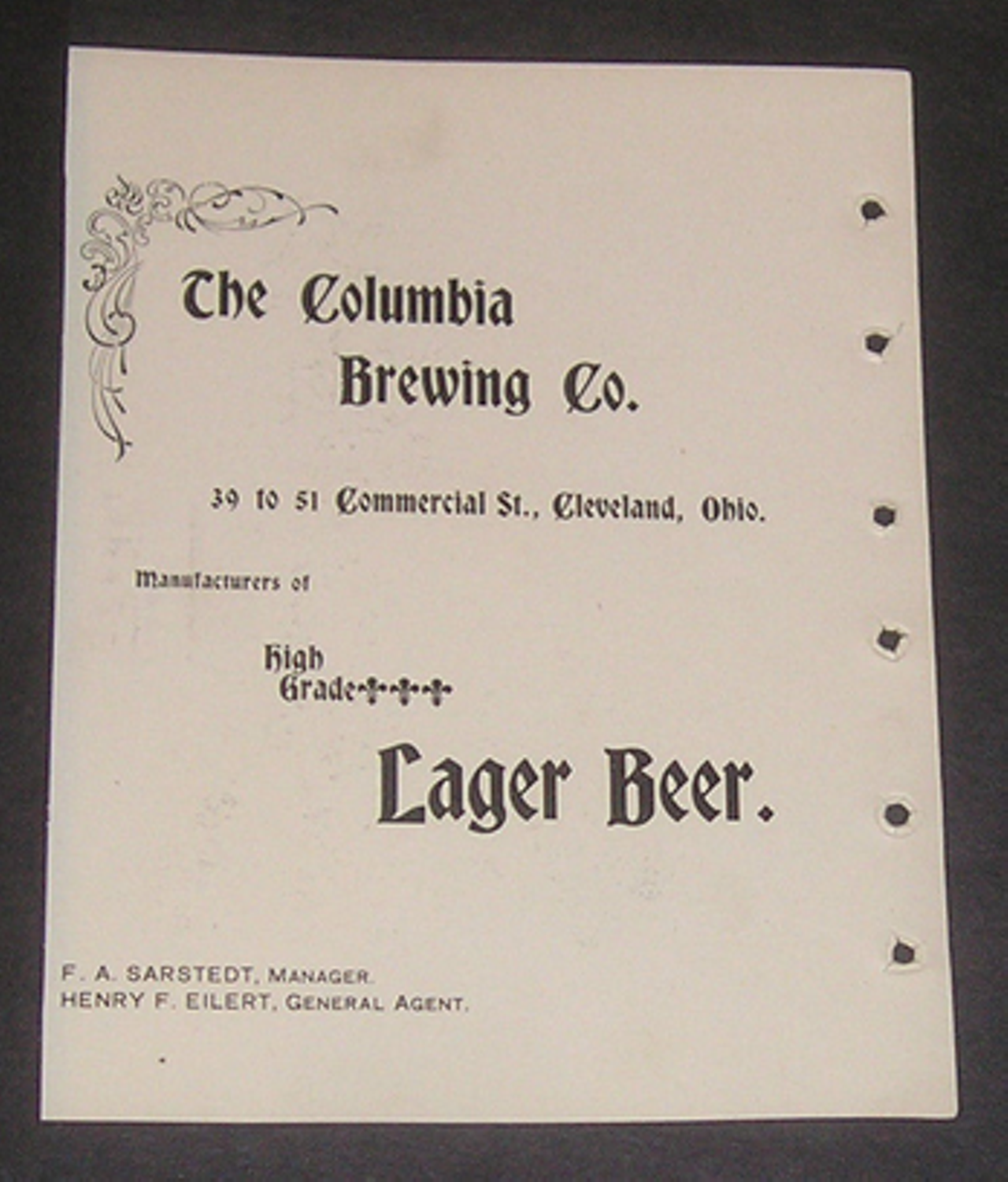 The Columbia Brewing Company was another one of the 11 breweries that was incorporated into the Cleveland and Sandusky Brewing Company. It was located Commercial Street.