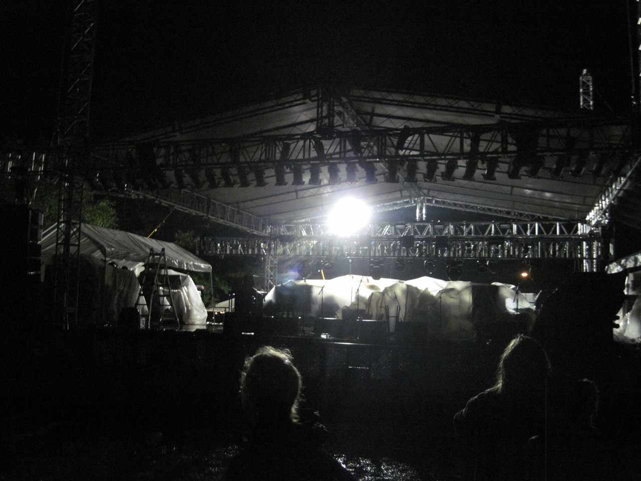 The main stage was lowered and shut down during the rainstorm.