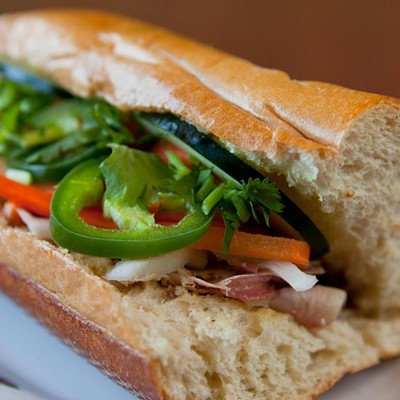 The unlikely marriage of French and Vietnamese cuisines birthed the bahn mi, the United Nations of sandwiches. A split baguette is slathered with chicken liver pate and sweet mayonnaise. It’s layered with thinly sliced roast pork, shredded daikon and carrot, wheels of jalapeño and a smattering of fresh cilantro. 3030 Superior Ave., in Golden Plaza, 216-781-7462