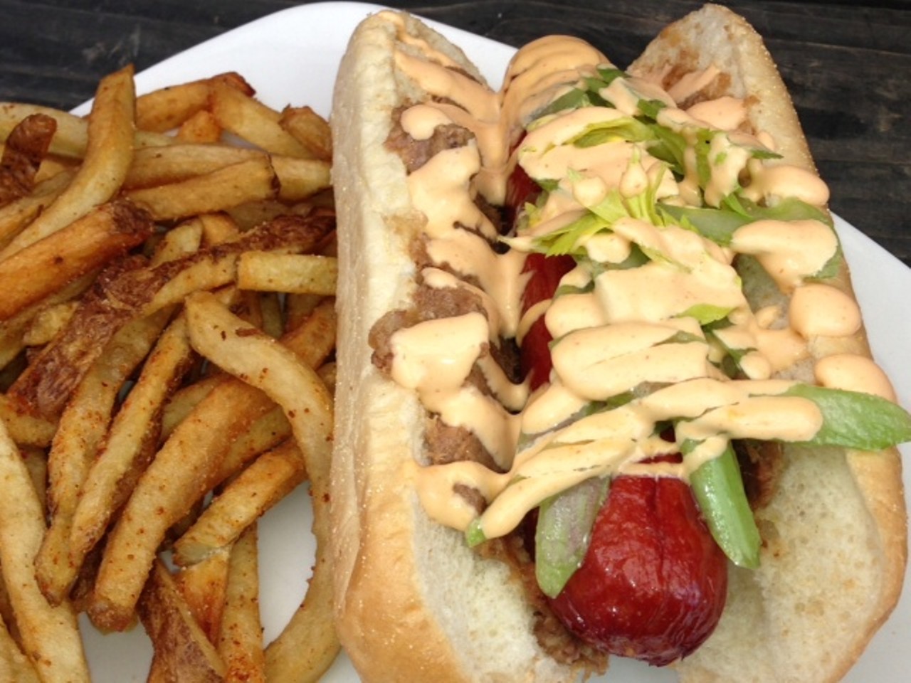 The Windy City all beef hot dog at Market Garden Brewery takes the chi-town staple to a whole new level. The plump dog is topped with bacon jam, celery salt, and to complete the tri-fecta of taste a Sriracha aioli. Market Garden Brewery & Distillery is located at 1947 W 25th St. Call 216-621-4000 or visit marketgardenbrewery.com for more information.