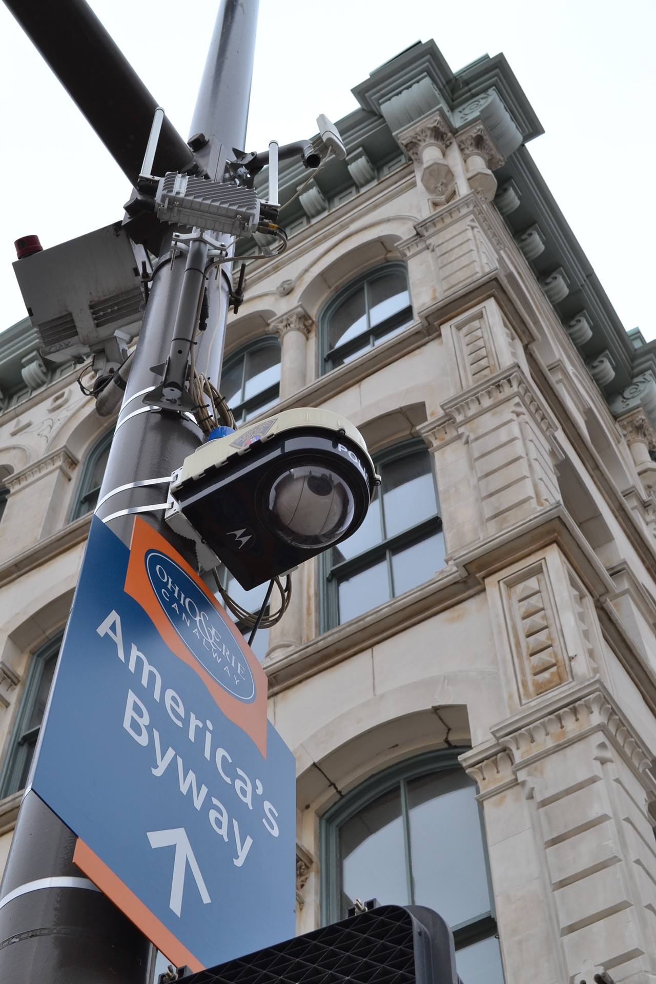 This surveillance camera on the corner of St. Clair and West Sixth caught the action below