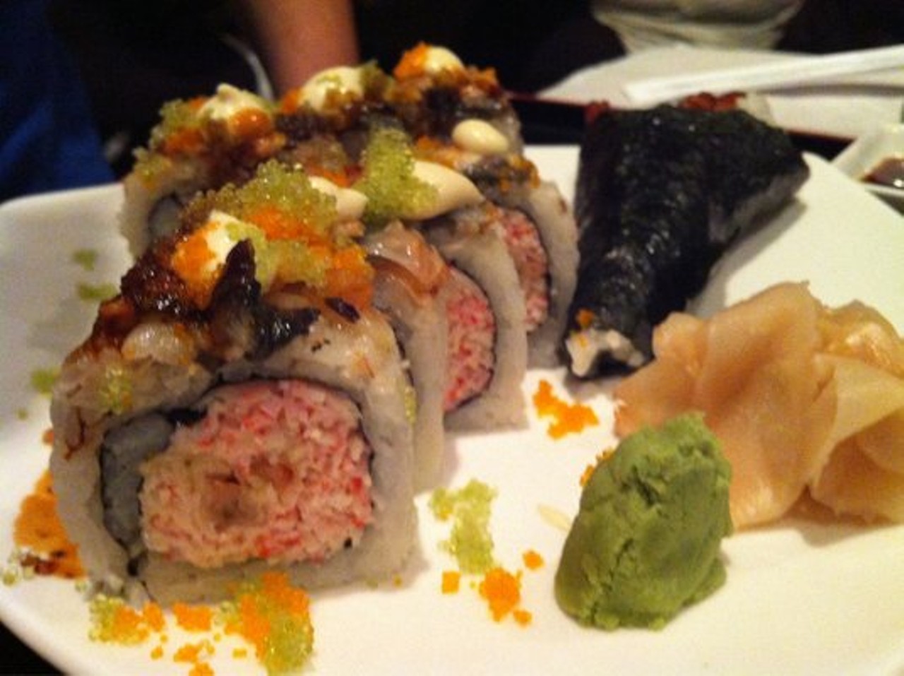 This traditional Japanese sushi restaurant offers a vegan's dream roll. Their Vegetarian Hand Roll Heaven consists of a selection of five different hand rolls: all seasonal vegetables like peppers, Shitake mushrooms, Kaiware daikon, asparagus & green bean.