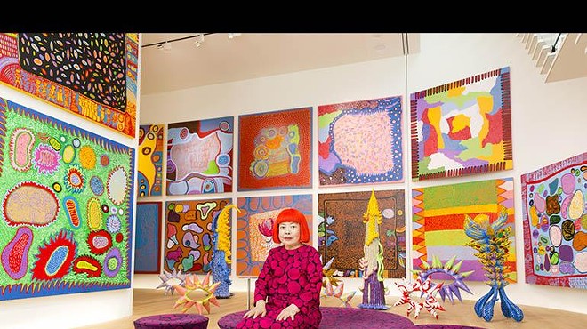 Yayoi Kusama with recent works in Tokyo in 2016.