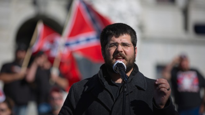 White nationalist leader Matthew Heimbach speaking at a 2016 rally in Pennsylvania.