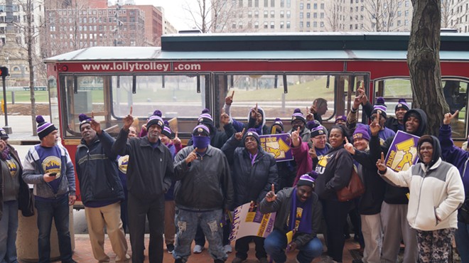 Members of SEIU Local 1 on their "Tale of Two Clevelands" trolley tour.