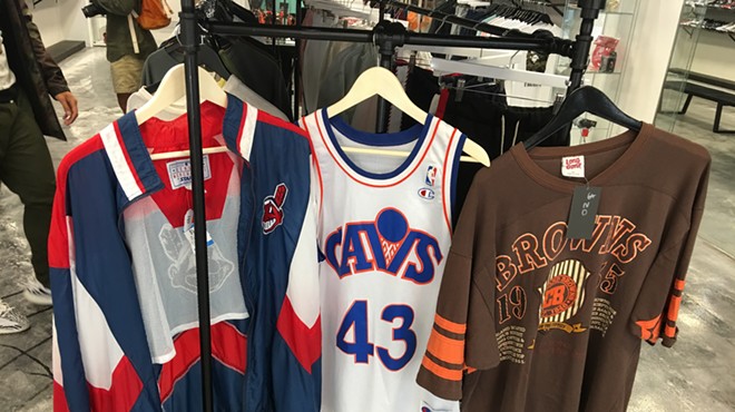 Vintage Indians jacket, Brad Daugherty Cavaliers' Jersey and a Browns sweatshirt