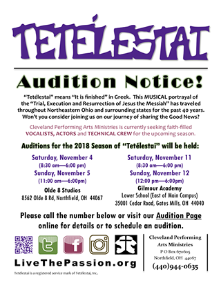 Image: Auditions -Tetelestai "Cleveland's Own Passion Play"