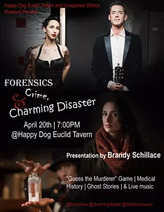 Image: "Forensics, Crime & Charming Disaster" brings together Brooklyn folk-noir duo Charming Disaster and author Brandy Schillace at Cleveland's Happy Dog on April 20