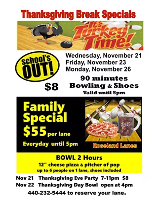 Image: Thanksgiving Break Bowling Specials