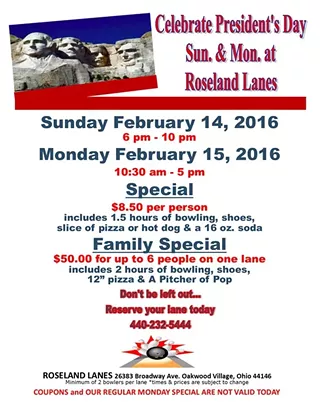 Image: President's Day Bowling Specials