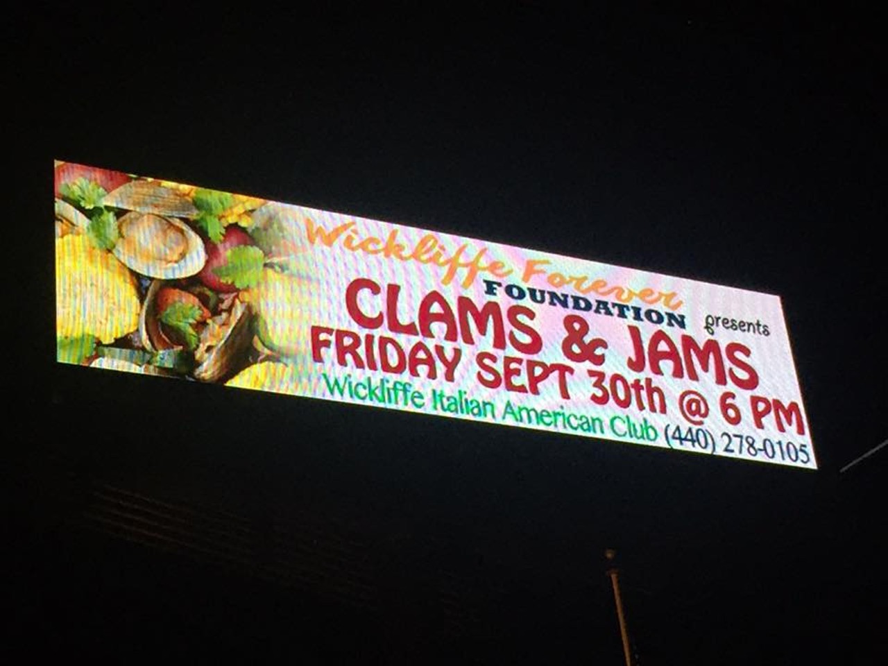 Clams & Jams 2016  When: Fri., Sept. 30, 6 p.m.-12 a.m.  Email: wickliffeforever@gmail.com  Price: 40.00  https://www.facebook.com/wickliffeforever Members from community group Wickliffe Forever are excited to host CLAMS & JAMS; an event that features a clambake including 1 dozen clams, &frac12; chicken, chowder and sides, live music, bottomless beer, wine and refreshments. There will also be games and raffles to win prizes. One lucky winner can take home a 50&#148; Samsung Smart T.V, just in time to watch your fall season favorites. This event will take place on Friday September 30th at the Italian and American Club in Wickliffe starting at 6pm.