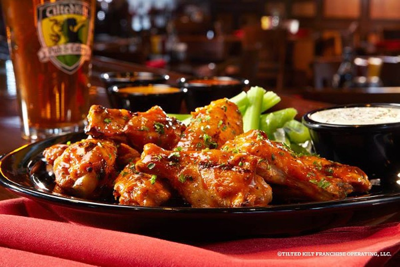 The Tilted Kilt - Come for the kilts, stay for the wings. The grilled wings at the Tilted Kilt across from the Horseshoe Casino in Downtown Cleveland are seriously the way to go. Complete with grill marks, these meaty wings are topped with their sweet and spicy Guinness BBQ sauce. Delish. Tilted Kilt is located at 21 Prospect Ave. Call 216 771-5458 for more information.