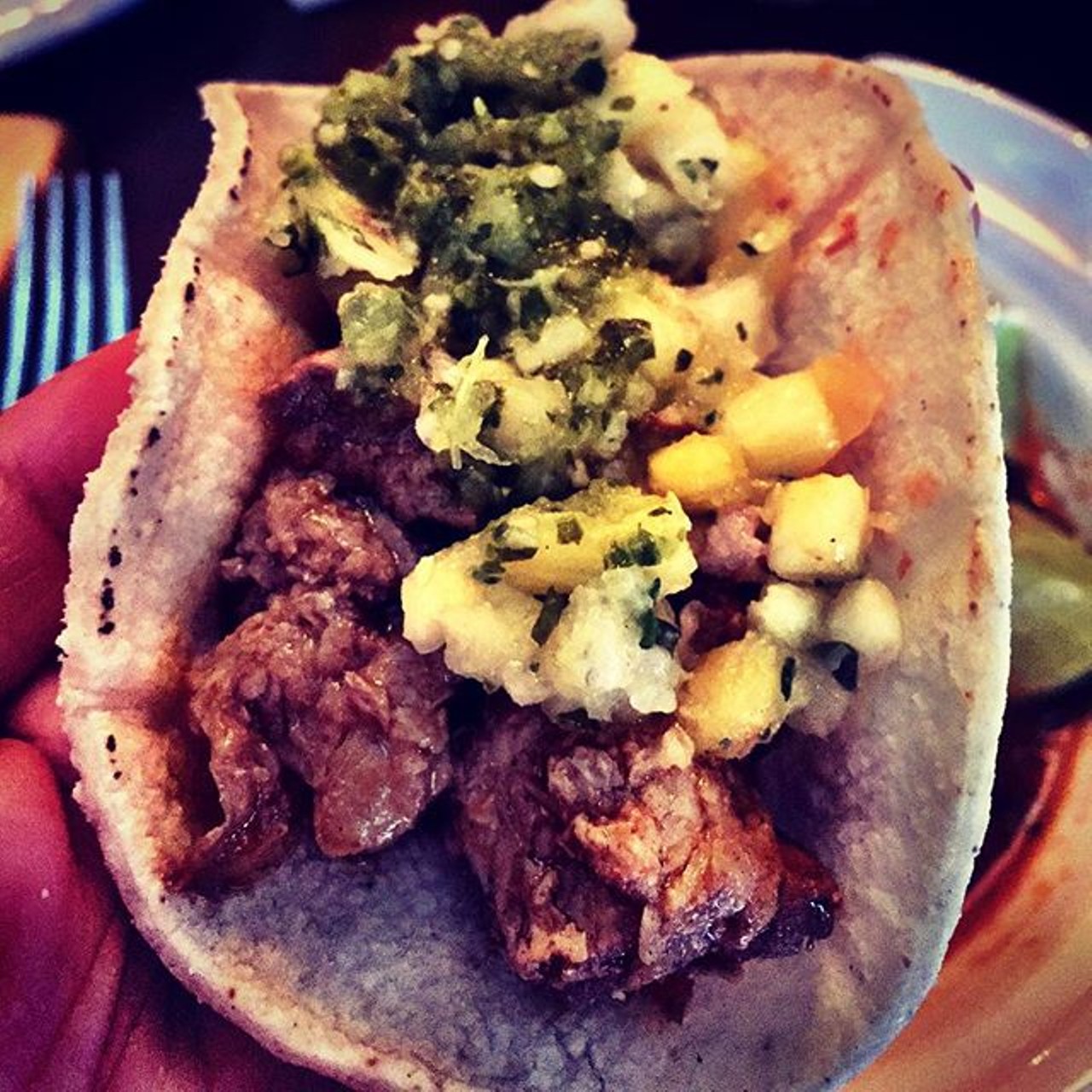 Momocho
Another classy take on tacos, Momocho offers taquitos and modern Mexican plates. Munch on tortillas stuffed with things like korean style grilled beef sirloin or braised wild boar, and enjoy the hip decor of  wrestling memorabilia. 
(Photo via ForensicsGirl, Instagram)