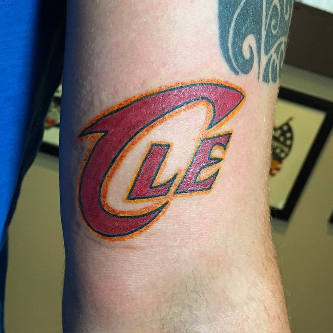 This Cavalier&#146;s inspired &#147;CLE,&#148; shows support to the Finals-bound team. Maybe he can add &#147;2015 NBA Champions&#148; after they win. Or before? (Photo courtesy of Instagram user @angushendry).