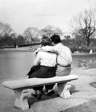 Enjoying Wade Lagoon in front of the Cleveland Museum of Art, 1955.