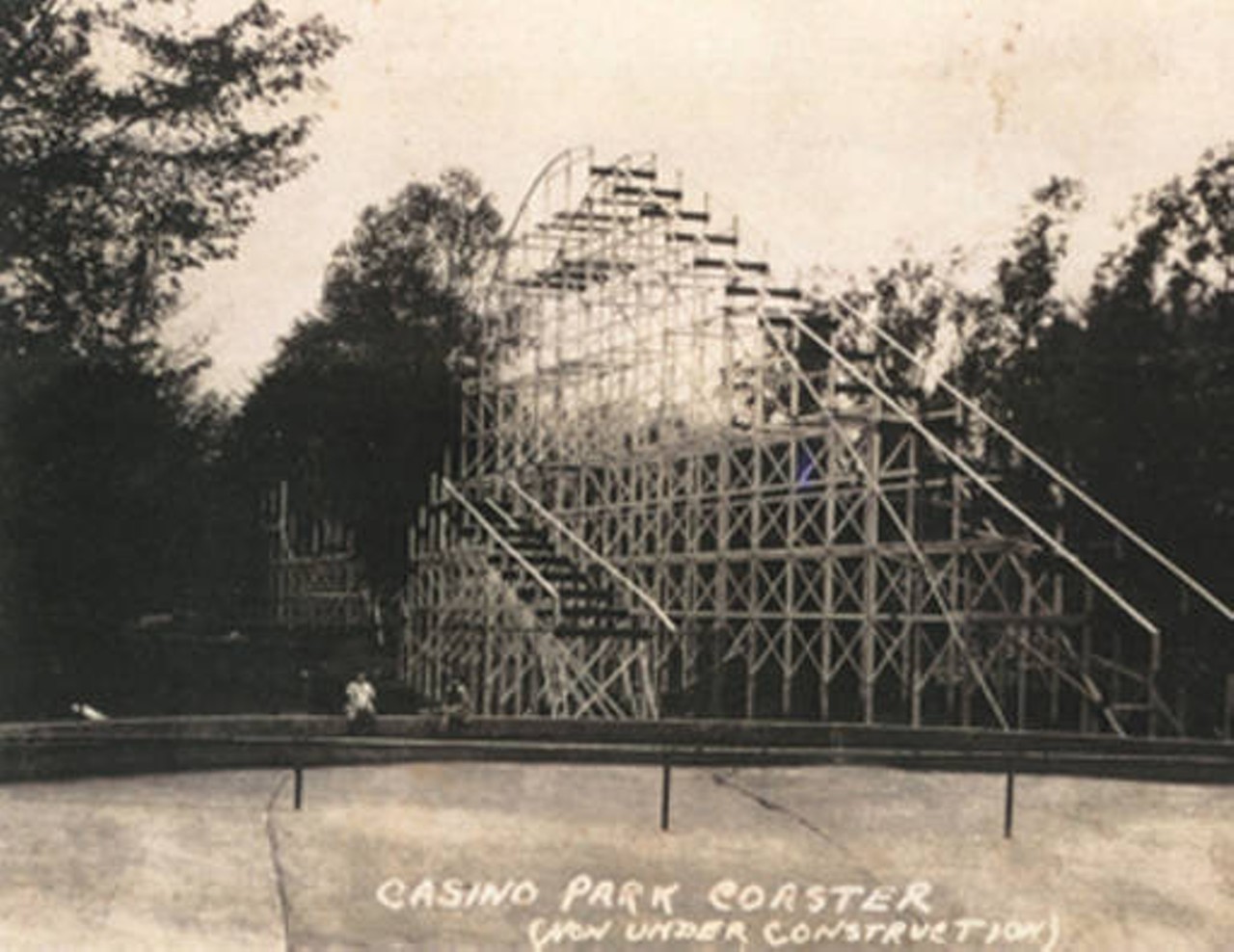 A view of the Casino Park roller coaster being constructed. The coaster was later torn down and replaced with the Coliseum.