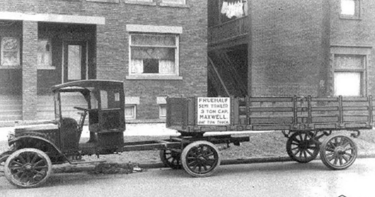 The Semi-Truck Was Invented Here
Alexander Winton and his brother started the Winton Bicycle Company in 1891. The bicycle company gave way to a automobile company called the Winton Motor Carriage Company of Cleveland. Winton needed a way to deliver his automobiles, so he attached a cart to the back of the car and the rest is history. 
Photo via Detroit Metro Times