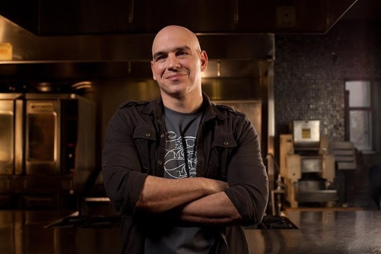 Michael Symon 
Sure, you have to shave your head, but otherwise just carry a full rack of ribs around and you're all set