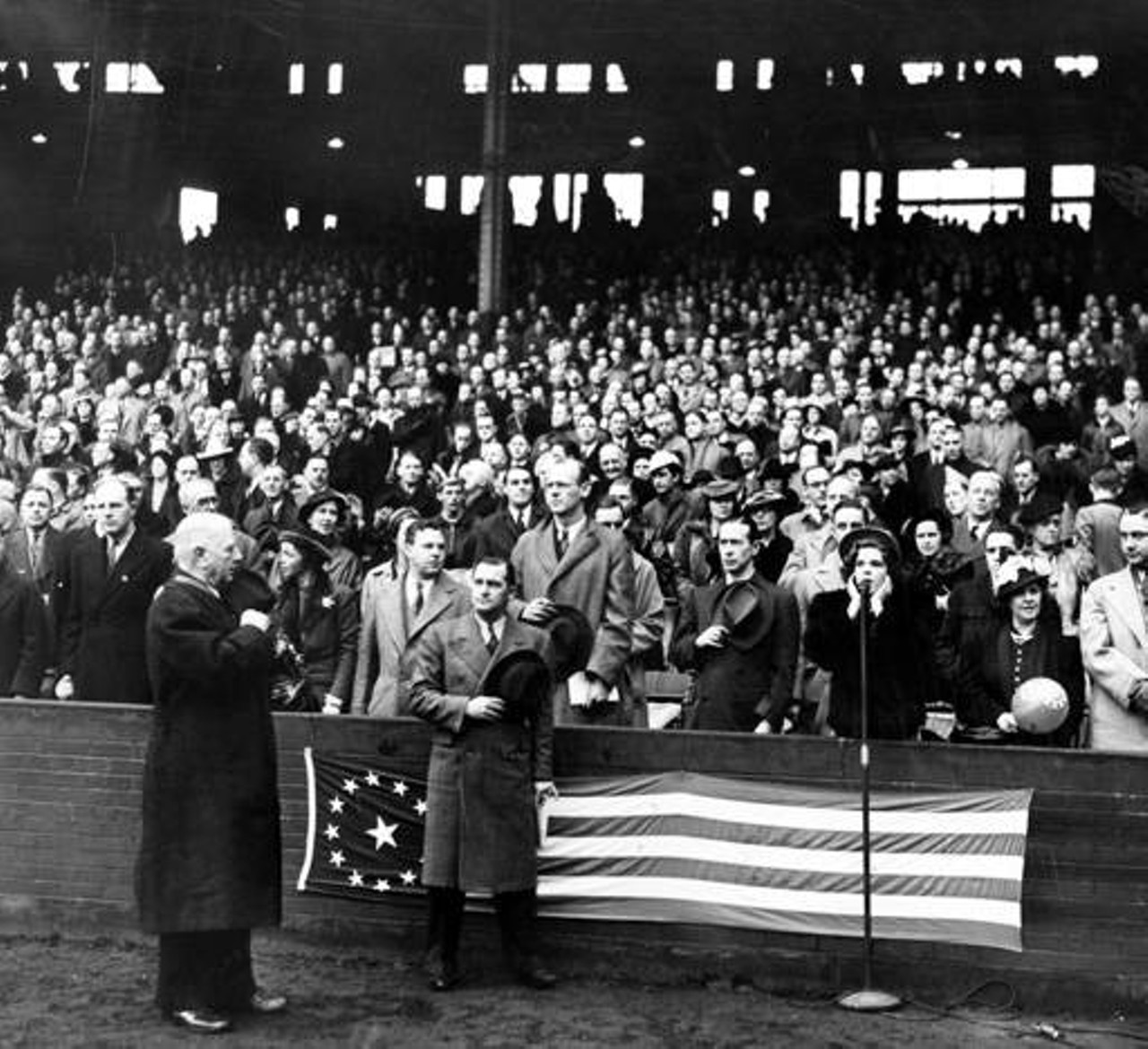 A young Judy Garland sings the national anthem at the Cleveland Indians home opener, April 21, 1939.