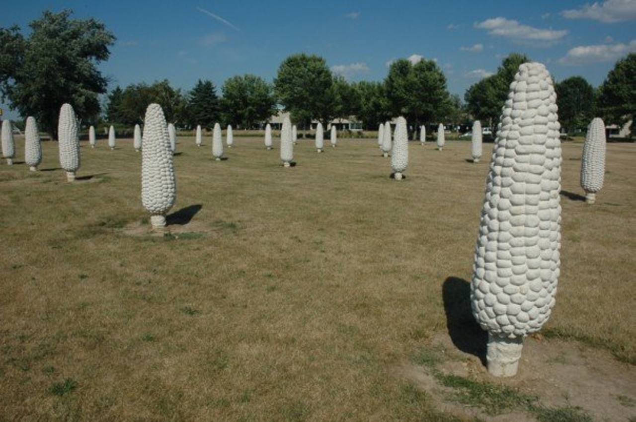  Field Of Giant Corn Cobs
4995 Rings Rd., Dublin 
Dublin, a suburb of Columbus, is home to this giant field of corn, also known as ‘cornhenge’. The project was a publicly-funded art installation featuring 109 ears of corn weighing approximately 1,500 pounds each and is set up in rows reminiscent of Arlington National Cemetery.