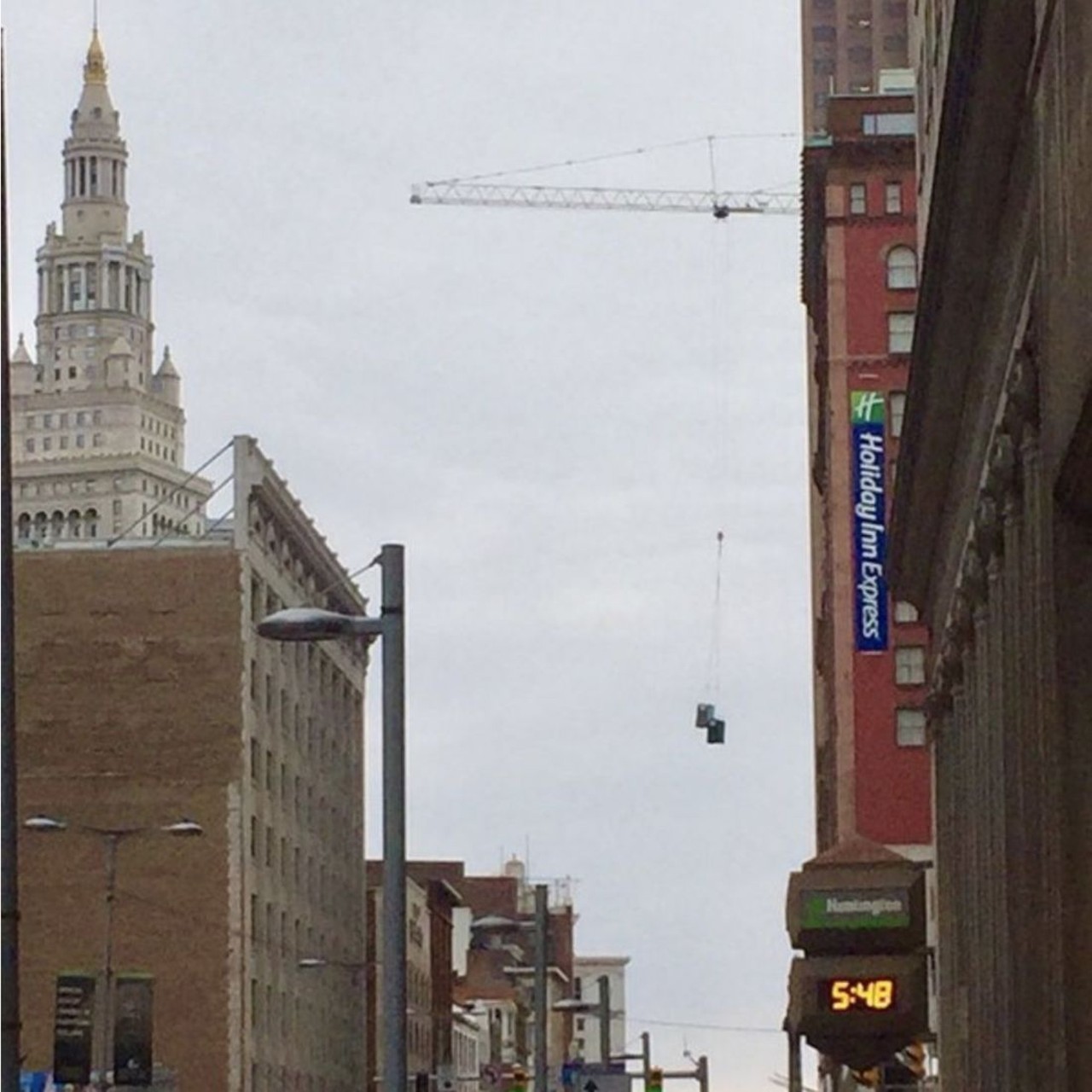  &#147;Here Are Two Porta Potties 100 Feet Over Downtown Cleveland&#148;
March 20
This could be confused with an Onion headline. But it&#146;s actually two porta-potties hanging over the city.
Photo via Scene Archives