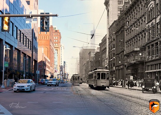  1911/2018 - Looking East up Euclid Avenue from Public Square