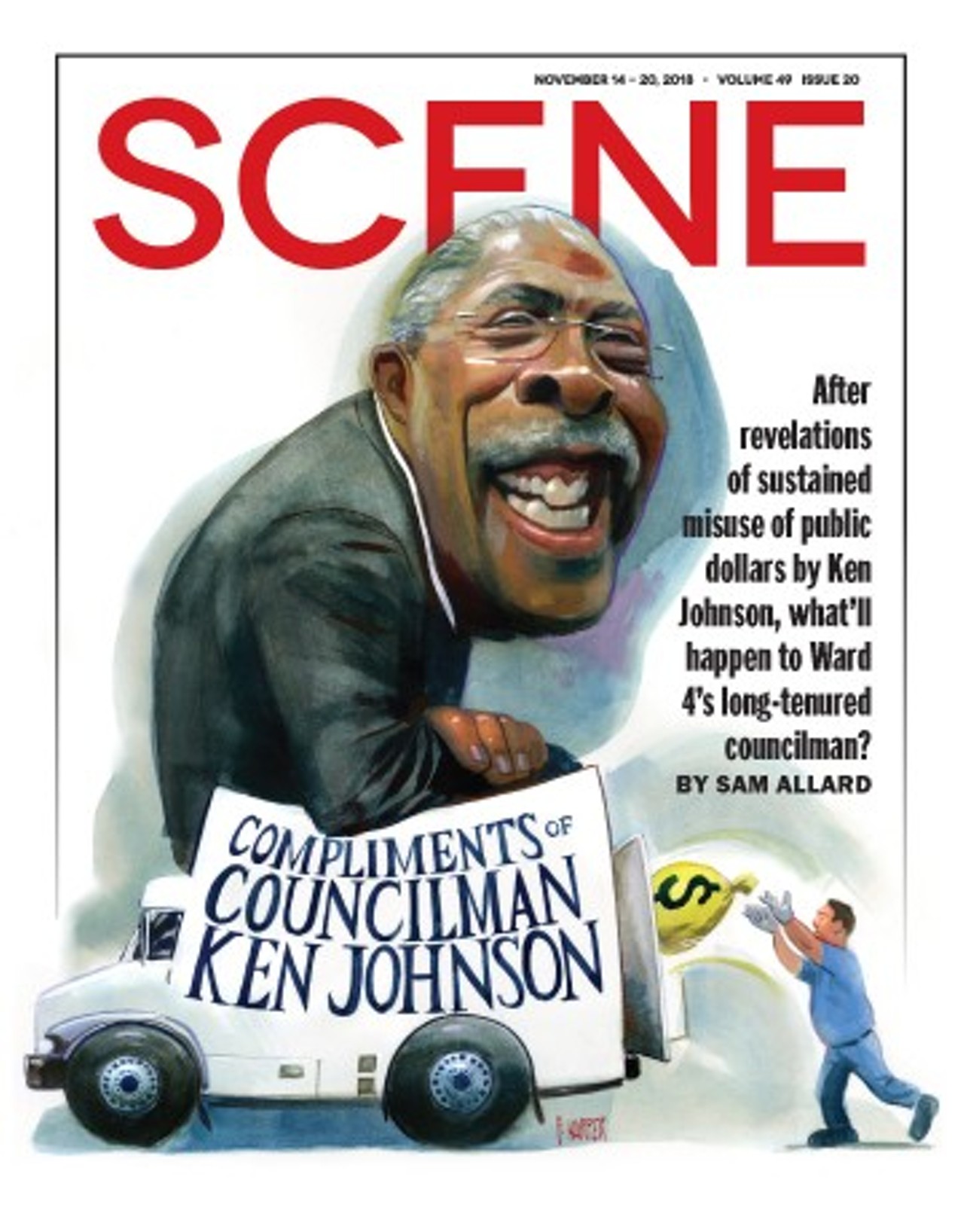  &#147;Cleveland Councilman Ken Johnson Arrested on Corruption Charges&#148;
February 23rd 
&#147;Cleveland City Councilman Ken Johnson was arrested by local FBI officers Tuesday morning after a federal grand jury indicted him on 15 corruption-related charges. The charges stem, per the Department of Justice, from a scheme in which Johnson and his assistant, Garnell Jamison, defrauded the city by submitting false monthly expense reports for a decade. Johnson received the $1,200 monthly maximum as reimbursement for "ward services" that were never performed. Johnson is also alleged to have benefitted from federal dollars he steered to the Buckeye Shaker Square Development Corporation.&#148;