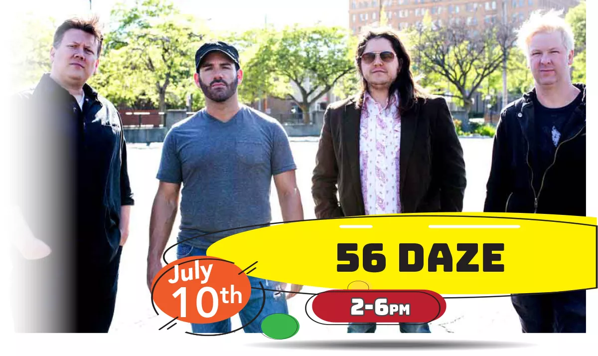 56 Daze playing LIVE at Whiskey Island Still & Eatery Sunday, July 10th 2-6pm!