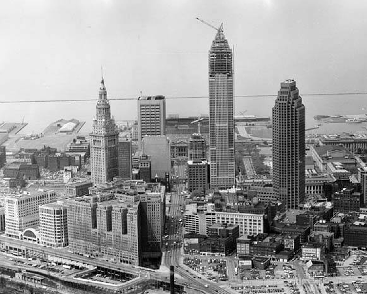 Aerial view of downtown Cleveland, 1991.