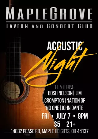 Image: Acoustic Night at The Maple Grove Featuring Bosh Nelson/ Jim Crompton/ Nation Of No One /John Dante