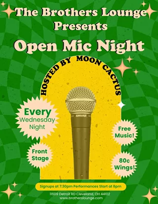 Image: Brothers Lounge Wednesday Open Mic Nights with 80 Cent Wings!