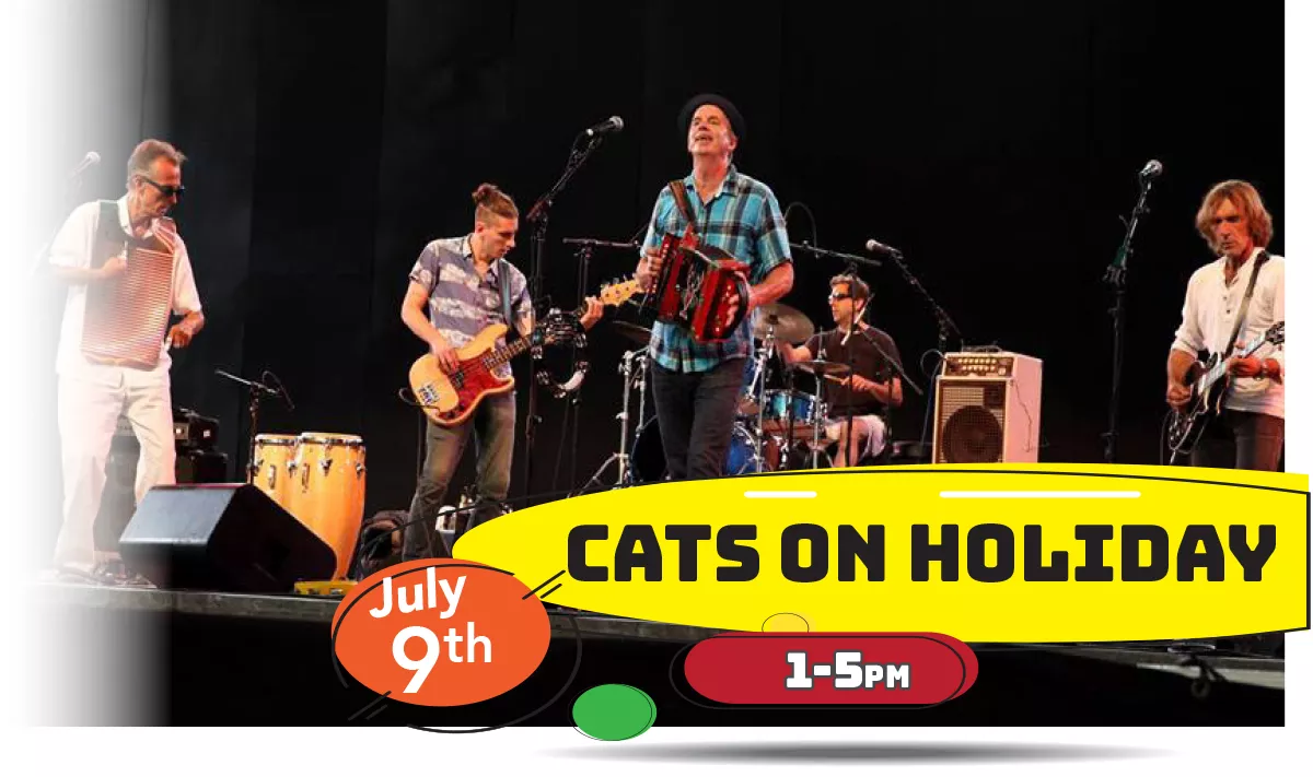 Join us for Cats On Holiday playing LIVE at Whiskey Island Still & Eatery Saturday, July 9th from 1-5pm!