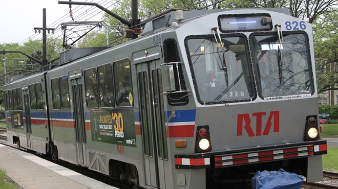 An RTA light rail car on the Green Line. Transit advocates are urging city and county leaders to ditch their cars for a week in February.